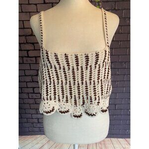 Crochet Cream and Brown Coastal Cowgirl Crop Tank S